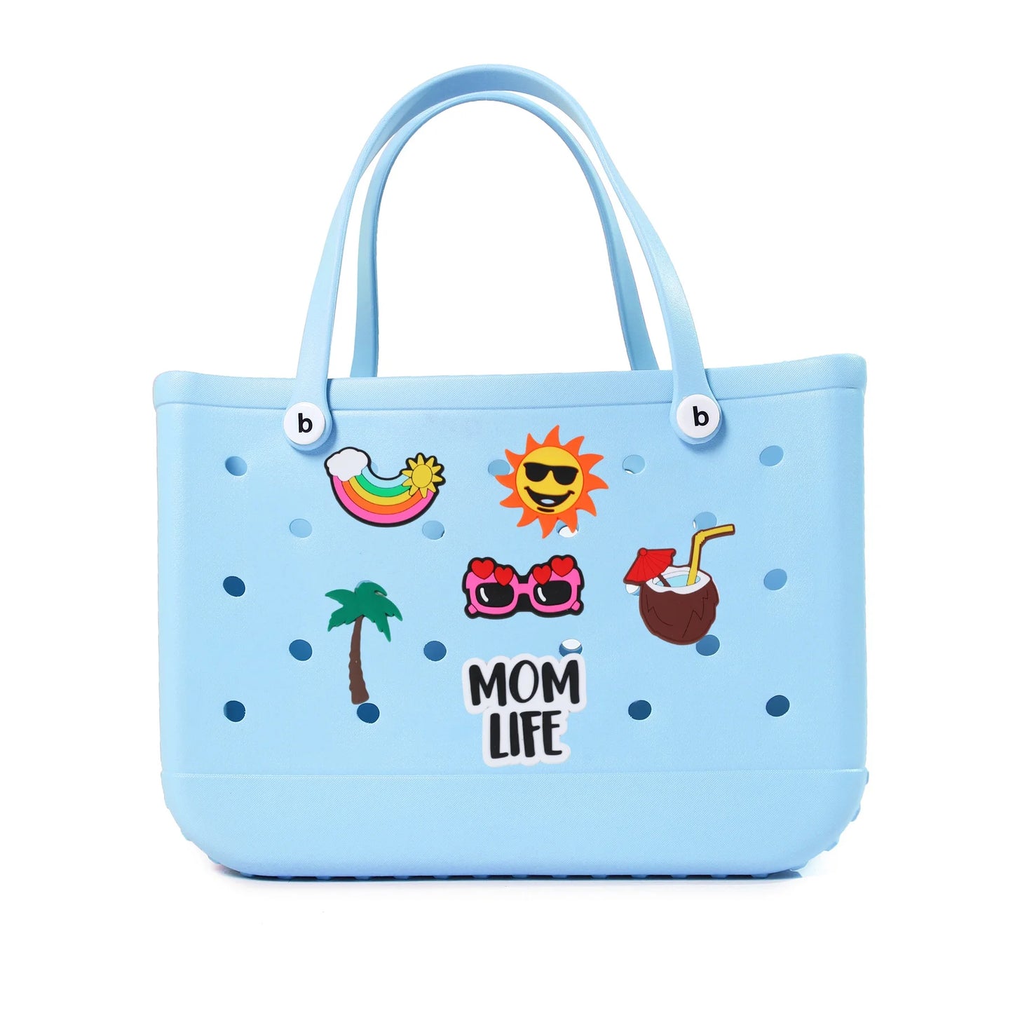 Durable Waterproof EVA Beach Tote Bag with 6 Charms – Unisex Handbag for Shopping, Travel, Sports, Pool – Multiple Sizes - Home Fads 
