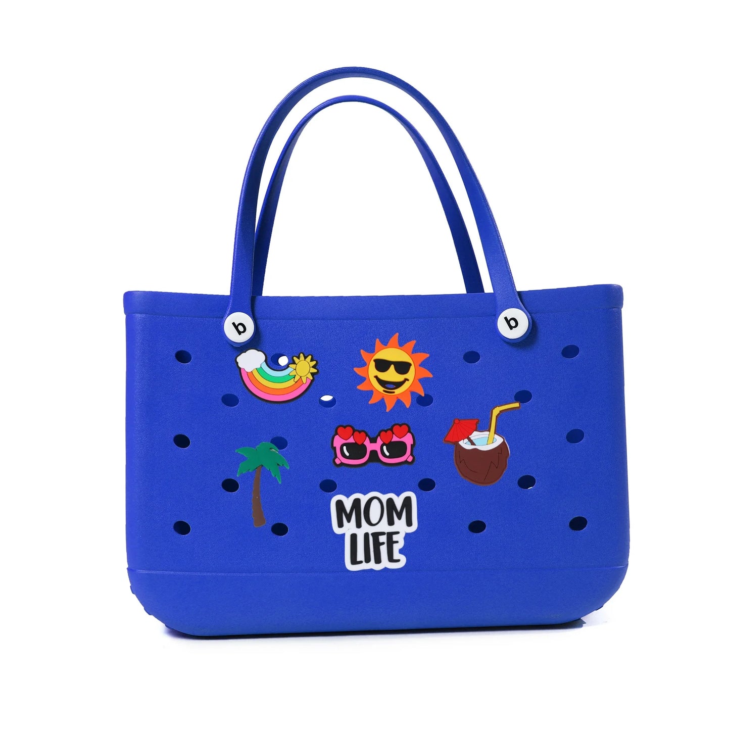 Durable Waterproof EVA Beach Tote Bag with 6 Charms – Unisex Handbag for Shopping, Travel, Sports, Pool – Multiple Sizes - Home Fads 