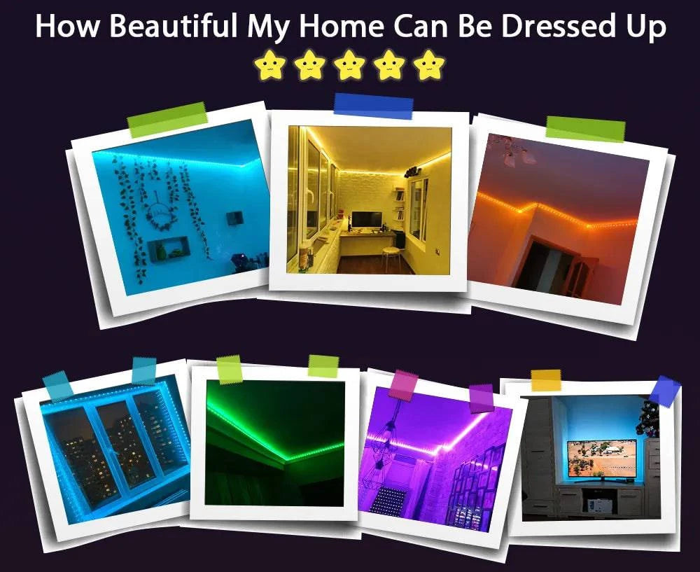 Dynamic RGB 5050 LED Strip Lights - Versatile 1M to 30M Range, Music Sync, Color Changing for Home Parties and Decor - Home Fads 