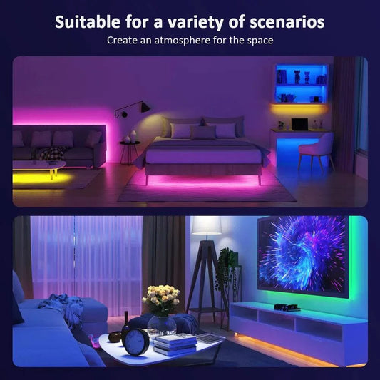 Dynamic RGB 5050 LED Strip Lights - Versatile 1M to 30M Range, Music Sync, Color Changing for Home Parties and Decor - Home Fads