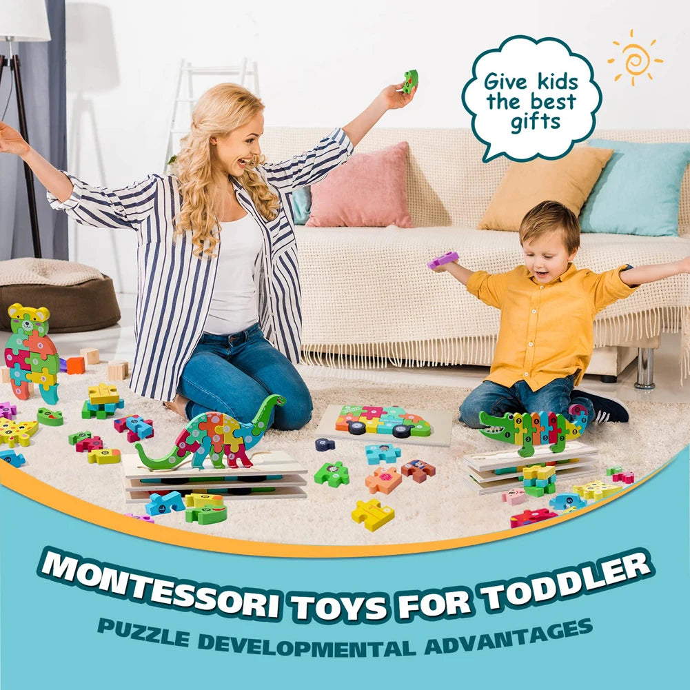 Educational 3D Wooden Animal Puzzles – Cognitive Development Toys for Toddlers and Young Children – Fun and Engaging Learning Puzzle Game for Kids - Home Fads 