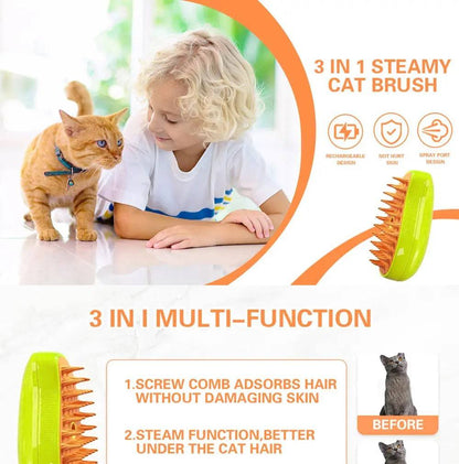 Electric Pet Grooming Massager Brush: Versatile 3-in-1 Device with Steam and Spray Function for Dogs, Cats, and All Furry Pets - Home Fads 