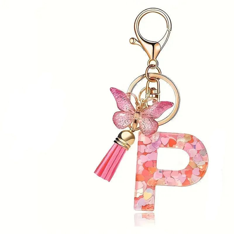 Elegant A-Z Letter Keychain – Durable Zinc Alloy and Resin Pendant with Lobster Clasp for Keys, Bags, Accessories, and Valentine’s Day Gifts - Home Fads 