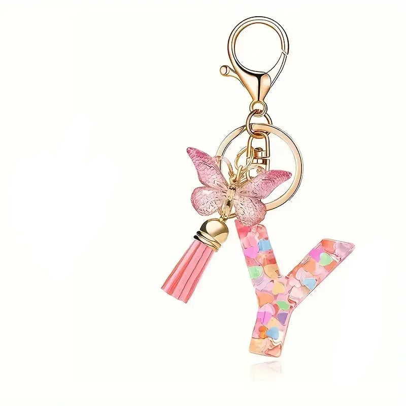 Elegant A-Z Letter Keychain – Durable Zinc Alloy and Resin Pendant with Lobster Clasp for Keys, Bags, Accessories, and Valentine’s Day Gifts - Home Fads 