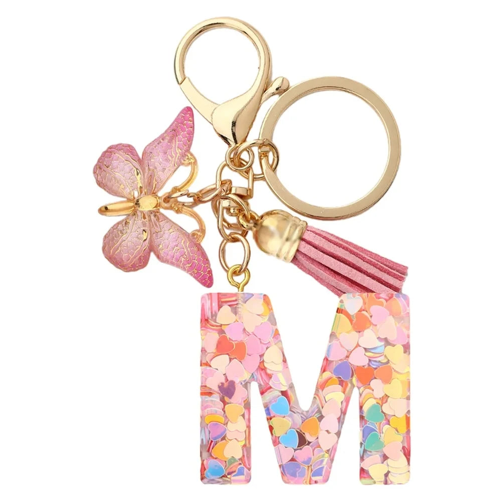 Elegant A-Z Letter Keychain – Durable Zinc Alloy and Resin Pendant with Lobster Clasp for Keys, Bags, Accessories, and Valentine’s Day Gifts - Home Fads 