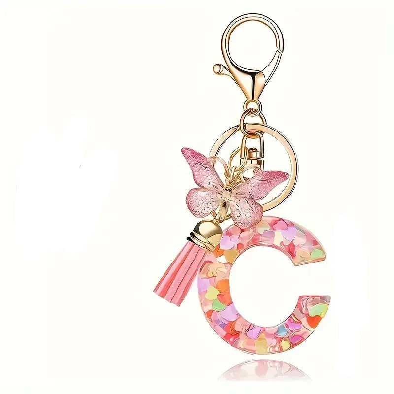 Elegant A-Z Letter Keychain – Durable Zinc Alloy and Resin Pendant with Lobster Clasp for Keys, Bags, Accessories, and Valentine’s Day Gifts - Home Fads 
