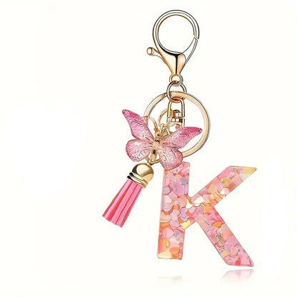 Elegant A-Z Letter Keychain – Durable Zinc Alloy and Resin Pendant with Lobster Clasp for Keys, Bags, Accessories, and Valentine’s Day Gifts - Home Fads 