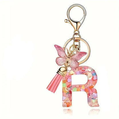 Elegant A-Z Letter Keychain – Durable Zinc Alloy and Resin Pendant with Lobster Clasp for Keys, Bags, Accessories, and Valentine’s Day Gifts - Home Fads 
