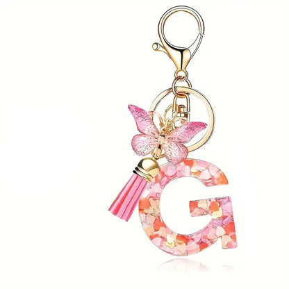 Elegant A-Z Letter Keychain – Durable Zinc Alloy and Resin Pendant with Lobster Clasp for Keys, Bags, Accessories, and Valentine’s Day Gifts - Home Fads 