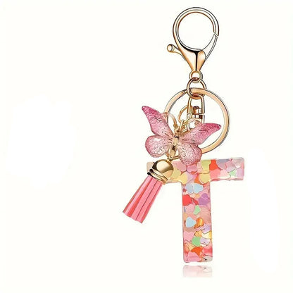 Elegant A-Z Letter Keychain – Durable Zinc Alloy and Resin Pendant with Lobster Clasp for Keys, Bags, Accessories, and Valentine’s Day Gifts - Home Fads 