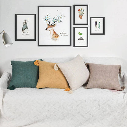 European Linen Cushion Covers with Tassels – 18x18 Inch Decorative Pillow Cases for Sofa, Bed, or Car – Cover Only, No Insert Included - Home Fads 