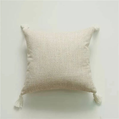 European Linen Cushion Covers with Tassels – 18x18 Inch Decorative Pillow Cases for Sofa, Bed, or Car – Cover Only, No Insert Included - Home Fads 