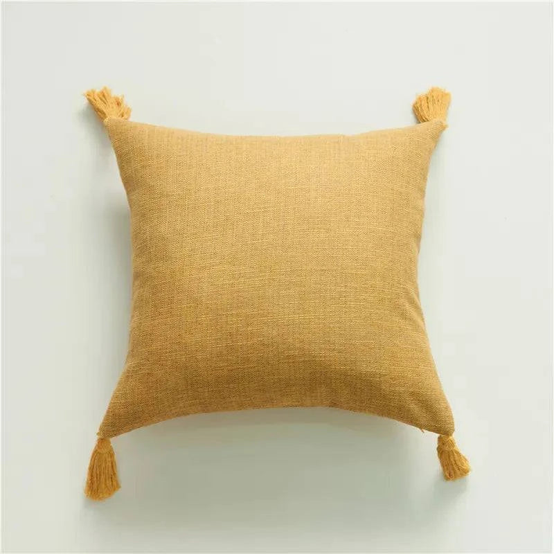 European Linen Cushion Covers with Tassels – 18x18 Inch Decorative Pillow Cases for Sofa, Bed, or Car – Cover Only, No Insert Included - Home Fads 
