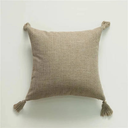 European Linen Cushion Covers with Tassels – 18x18 Inch Decorative Pillow Cases for Sofa, Bed, or Car – Cover Only, No Insert Included - Home Fads 