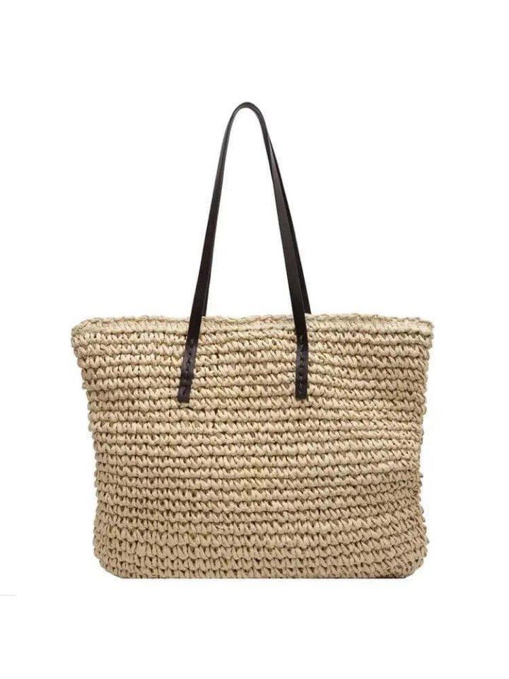 Exquisite Handwoven Straw Tote Bag - Stylish and Spacious Shoulder Handbag for Women - Perfect for Summer Beach Outings and Casual Shopping - Home Fads 