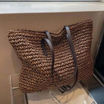 Exquisite Handwoven Straw Tote Bag - Stylish and Spacious Shoulder Handbag for Women - Perfect for Summer Beach Outings and Casual Shopping - Home Fads 