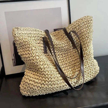 Exquisite Handwoven Straw Tote Bag - Stylish and Spacious Shoulder Handbag for Women - Perfect for Summer Beach Outings and Casual Shopping - Home Fads 