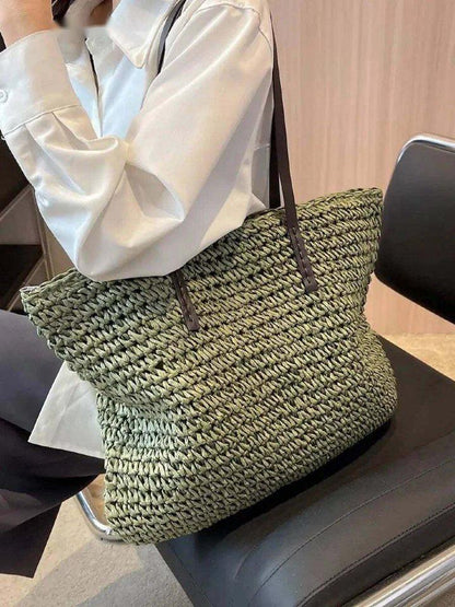 Exquisite Handwoven Straw Tote Bag - Stylish and Spacious Shoulder Handbag for Women - Perfect for Summer Beach Outings and Casual Shopping - Home Fads 
