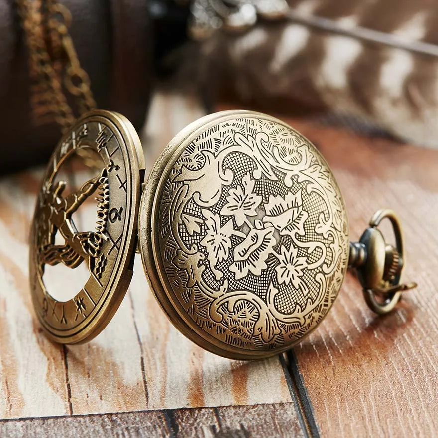 Exquisite Vintage Zodiac Constellation Quartz Pocket Watch for Him and Her - Elegant Gift for Any Occasion - Home Fads 