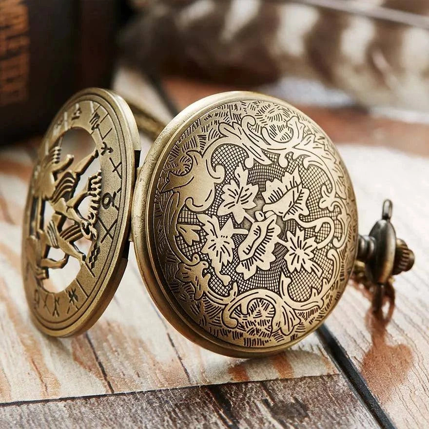 Exquisite Vintage Zodiac Constellation Quartz Pocket Watch for Him and Her - Elegant Gift for Any Occasion - Home Fads 