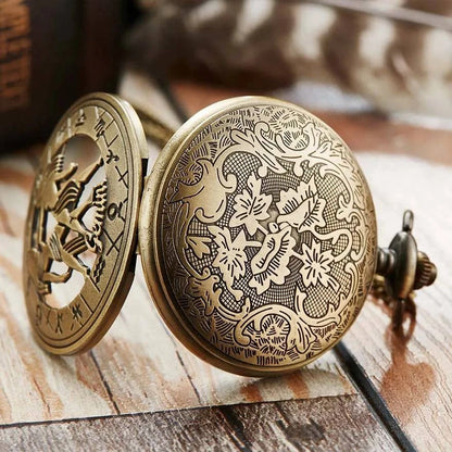 Exquisite Vintage Zodiac Constellation Quartz Pocket Watch for Him and Her - Elegant Gift for Any Occasion - Home Fads 