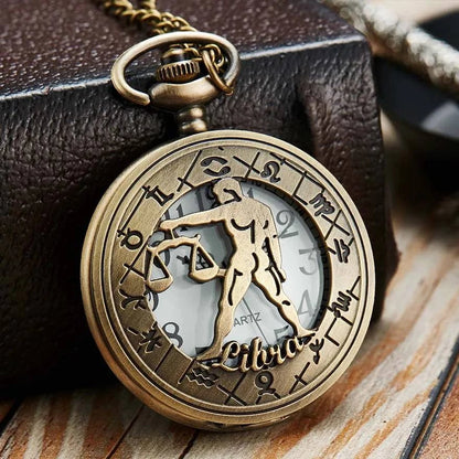 Exquisite Vintage Zodiac Constellation Quartz Pocket Watch for Him and Her - Elegant Gift for Any Occasion - Home Fads 