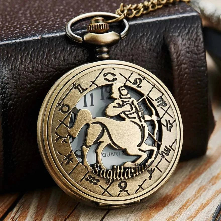 Exquisite Vintage Zodiac Constellation Quartz Pocket Watch for Him and Her - Elegant Gift for Any Occasion - Home Fads 