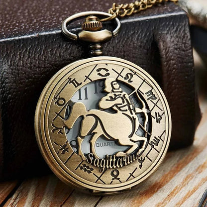 Exquisite Vintage Zodiac Constellation Quartz Pocket Watch for Him and Her - Elegant Gift for Any Occasion - Home Fads 