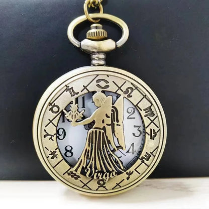 Exquisite Vintage Zodiac Constellation Quartz Pocket Watch for Him and Her - Elegant Gift for Any Occasion - Home Fads 