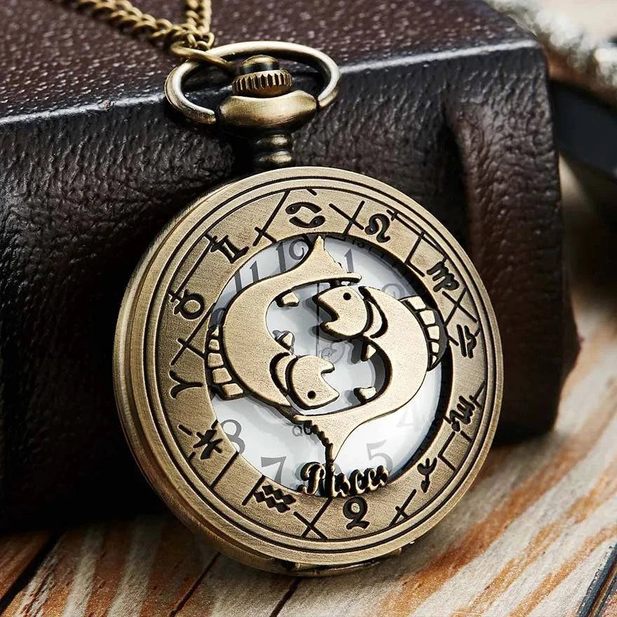 Exquisite Vintage Zodiac Constellation Quartz Pocket Watch for Him and Her - Elegant Gift for Any Occasion - Home Fads 