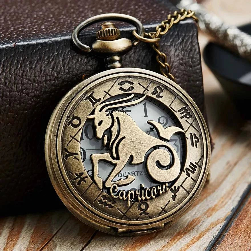 Exquisite Vintage Zodiac Constellation Quartz Pocket Watch for Him and Her - Elegant Gift for Any Occasion - Home Fads 