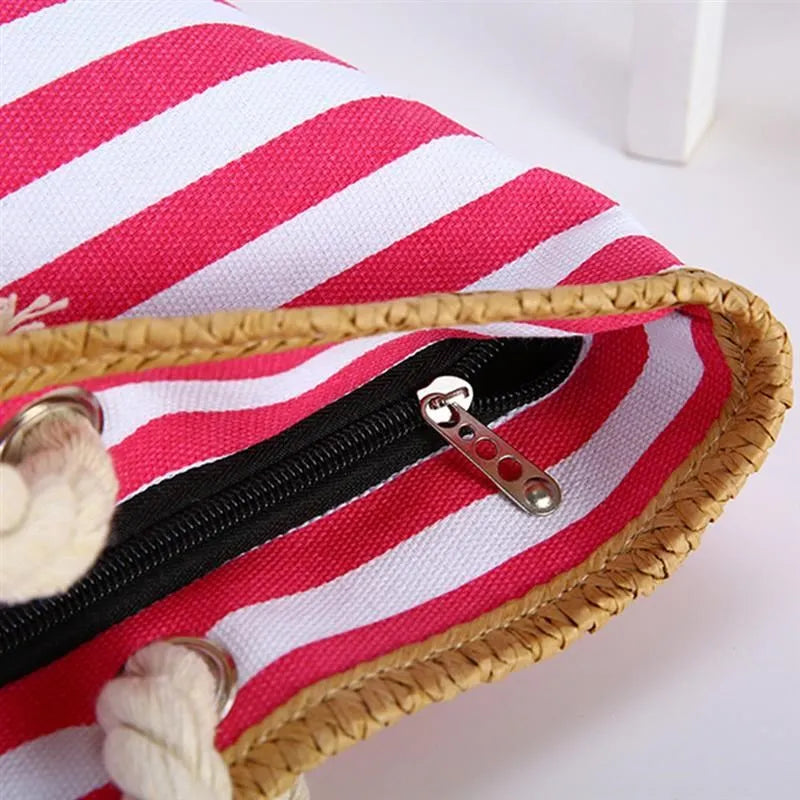 Fashionable Striped Canvas Beach Tote Bag for Women - Large Capacity Summer Handbag - Home Fads 