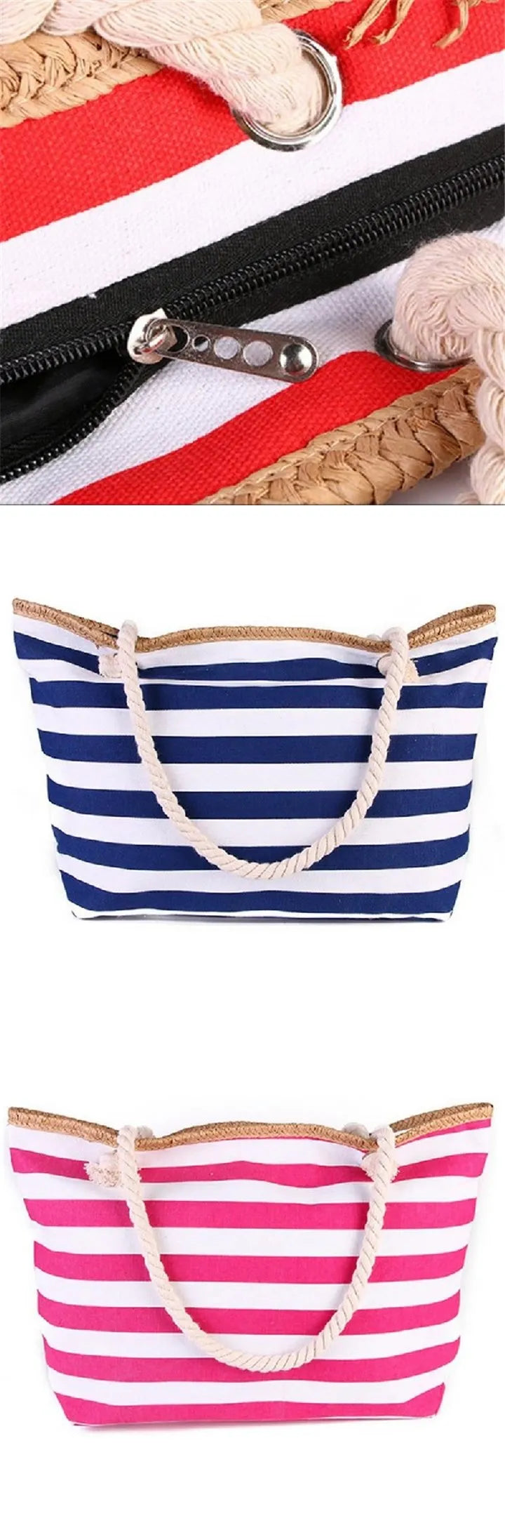 Fashionable Striped Canvas Beach Tote Bag for Women - Large Capacity Summer Handbag - Home Fads 