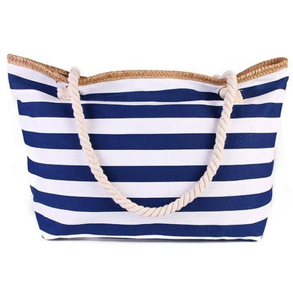 Fashionable Striped Canvas Beach Tote Bag for Women - Large Capacity Summer Handbag - Home Fads 