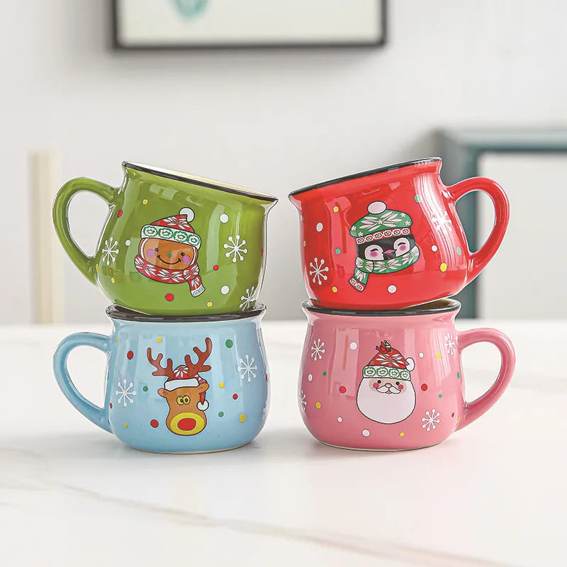 Festive Ceramic Mug with Cartoon Characters – 150ml Holiday-Themed Coffee and Milk Cup - Home Fads 