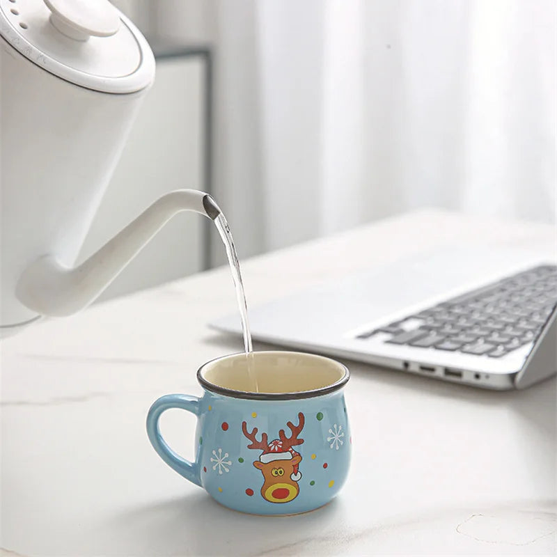 Festive Ceramic Mug with Cartoon Characters – 150ml Holiday-Themed Coffee and Milk Cup - Home Fads 