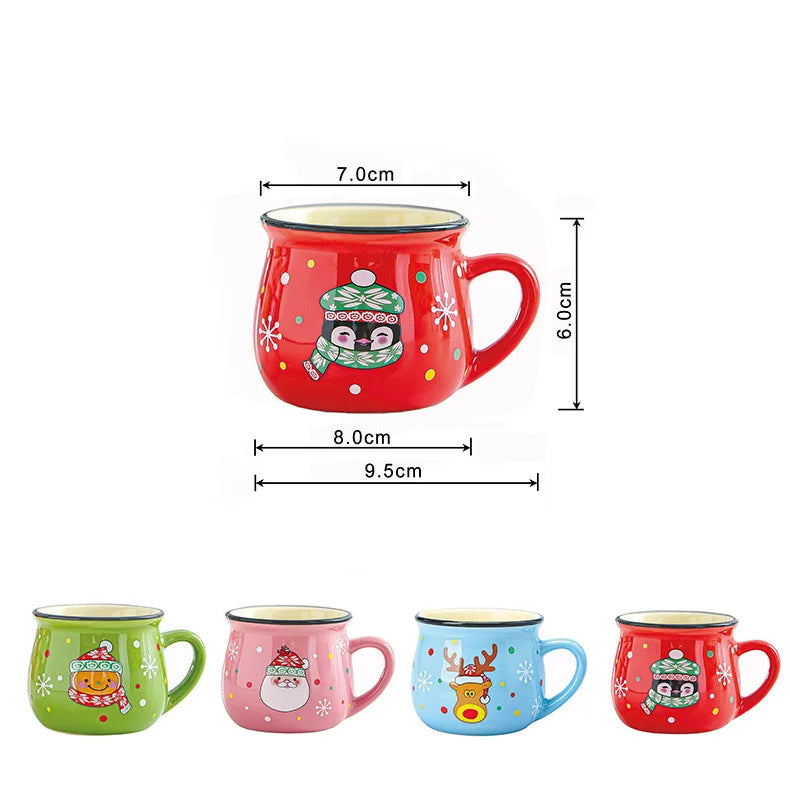 Festive Ceramic Mug with Cartoon Characters – 150ml Holiday-Themed Coffee and Milk Cup - Home Fads 