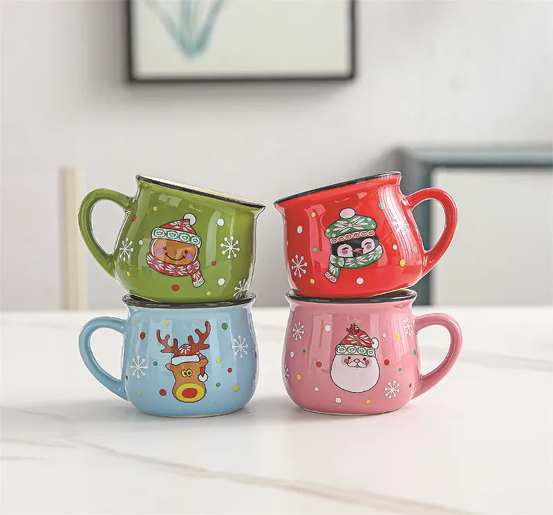 Festive Ceramic Mug with Cartoon Characters – 150ml Holiday-Themed Coffee and Milk Cup - Home Fads 