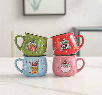 Festive Ceramic Mug with Cartoon Characters – 150ml Holiday-Themed Coffee and Milk Cup - Home Fads 