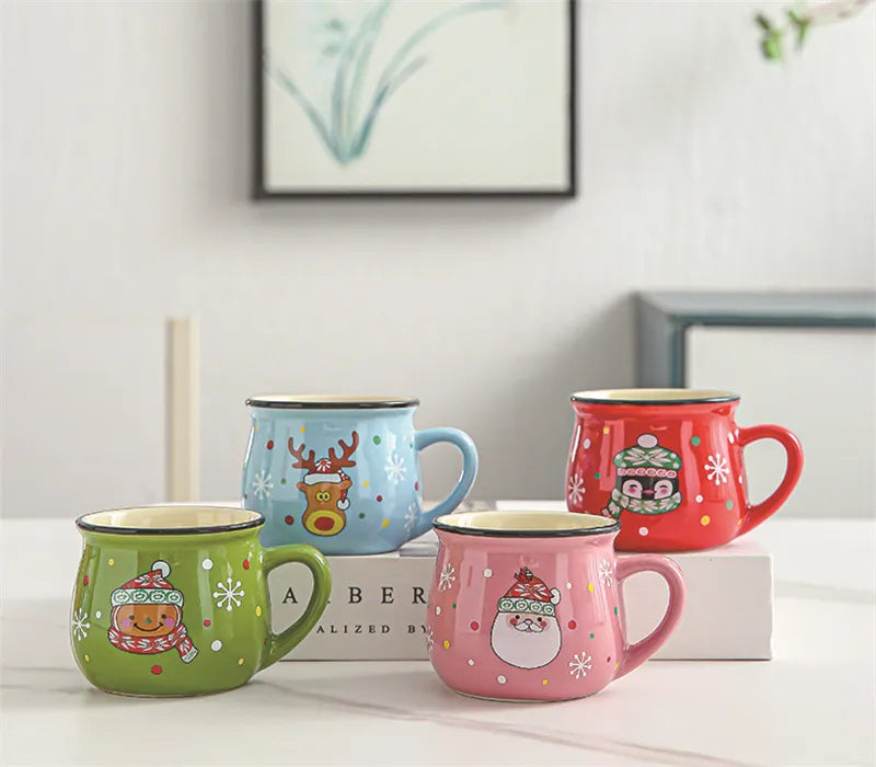 Festive Ceramic Mug with Cartoon Characters – 150ml Holiday-Themed Coffee and Milk Cup - Home Fads 