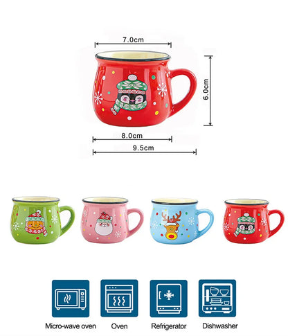 Festive Ceramic Mug with Cartoon Characters – 150ml Holiday-Themed Coffee and Milk Cup - Home Fads 
