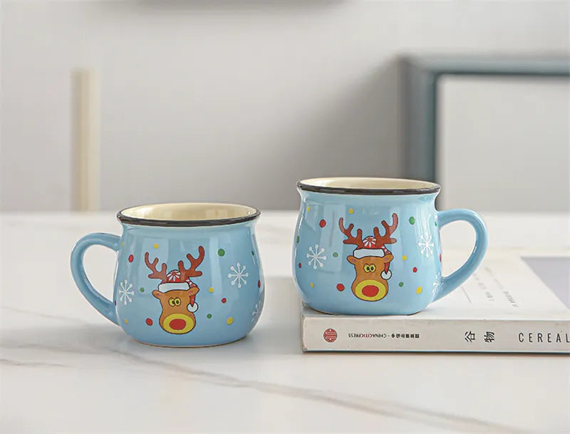 Festive Ceramic Mug with Cartoon Characters – 150ml Holiday-Themed Coffee and Milk Cup - Home Fads 