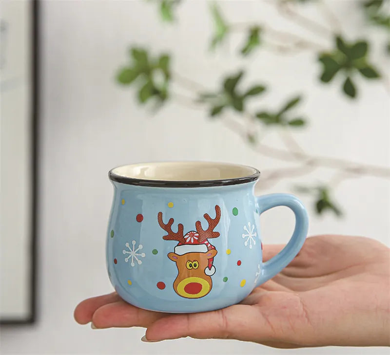 Festive Ceramic Mug with Cartoon Characters – 150ml Holiday-Themed Coffee and Milk Cup - Home Fads 