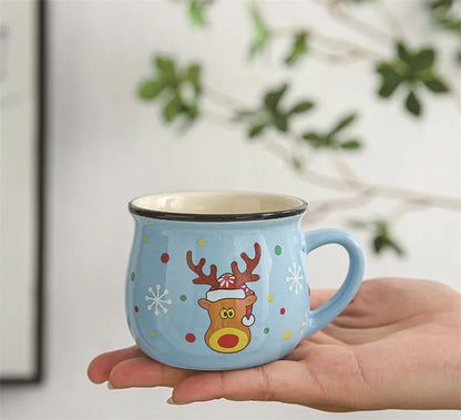 Festive Ceramic Mug with Cartoon Characters – 150ml Holiday-Themed Coffee and Milk Cup - Home Fads 