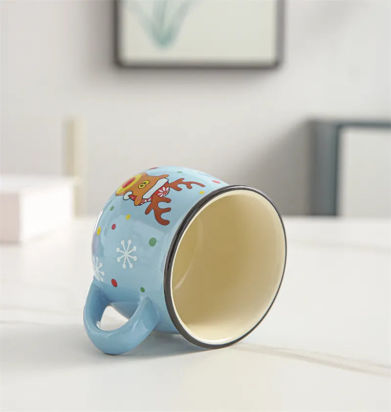 Festive Ceramic Mug with Cartoon Characters – 150ml Holiday-Themed Coffee and Milk Cup - Home Fads 
