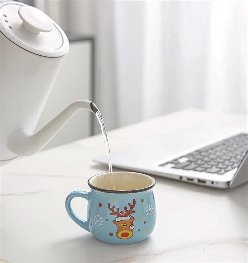 Festive Ceramic Mug with Cartoon Characters – 150ml Holiday-Themed Coffee and Milk Cup - Home Fads 