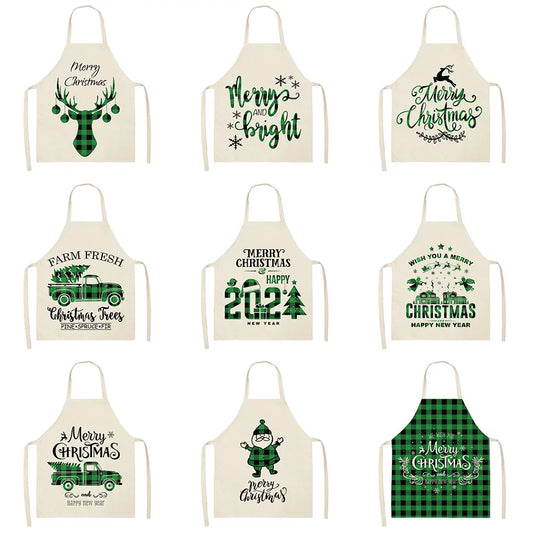 Festive Elk Cotton Linen Apron – Sleeveless, Adult & Kid Sizes – Perfect for Holiday Cooking, Cleaning & Art Activities - Home Fads 