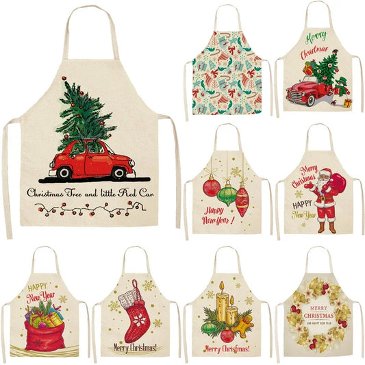 Festive Linen Apron – Sleeveless Kitchen & Art Apron for Adults and Kids, Available in Multiple Designs for the Holiday Season - Home Fads 