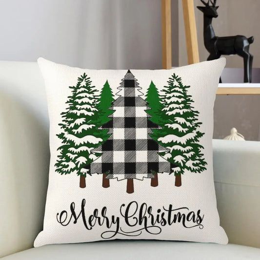 Festive Throw Pillowcase with Christmas Tree & Plaid Design – Decorative Cushion Cover for Holiday Home and Office Decor - Home Fads 