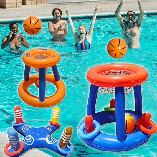Floating Basketball Hoop or Cross-Throwing Pool Toy – Inflatable Water Game Set with Anti-Leak Valve and Durable PVC - Home Fads 
